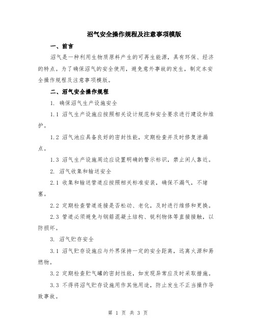 沼气安全操作规程及注意事项模版