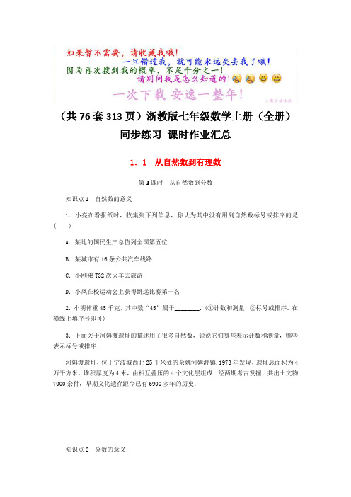 (共76套313页)浙教版七年级数学上册(全册)同步练习 课时作业汇总