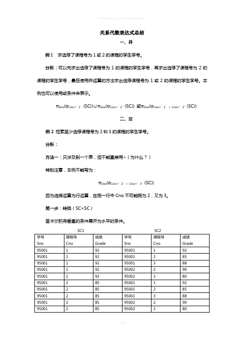 关系代数表达式总结-数据库