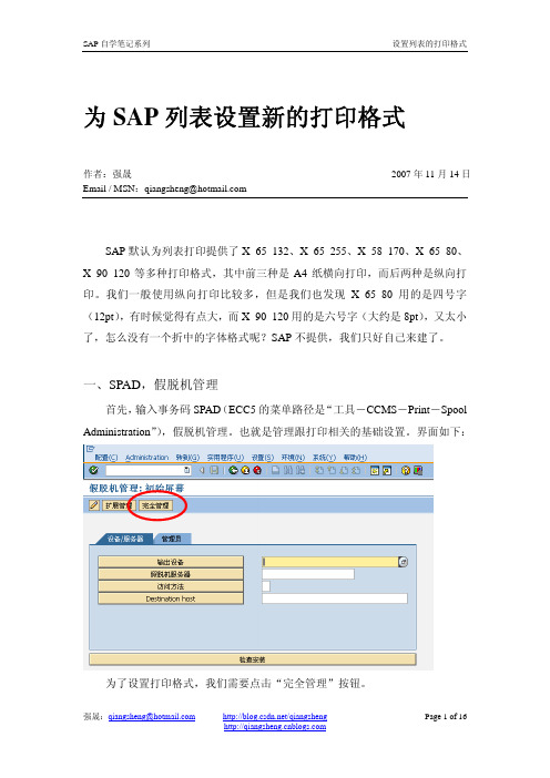 SAP list设置打印格式