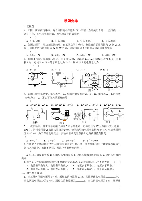 河北省沧州市献县垒头中学中考物理专题能力测试 欧姆