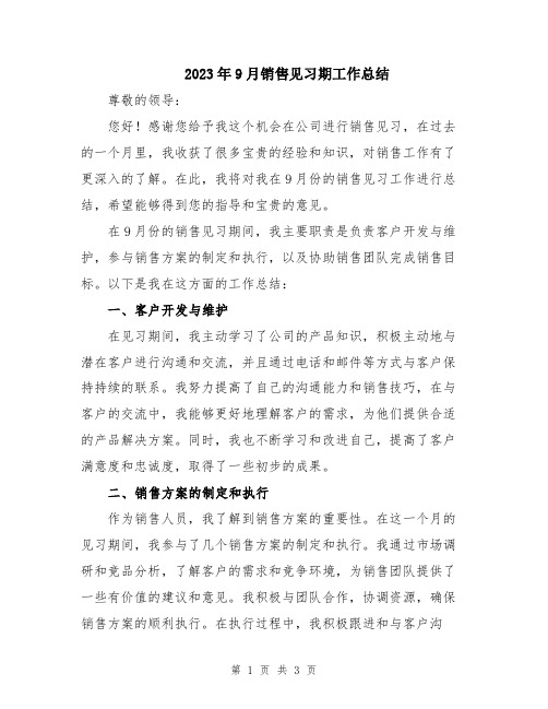 2023年9月销售见习期工作总结