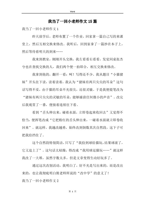 我当了一回小老师作文15篇