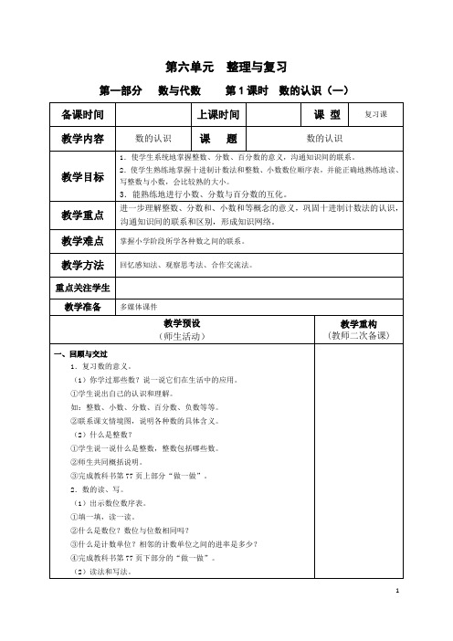 最新人教版小学数学六年级下册电子教案第六单元整理和复习