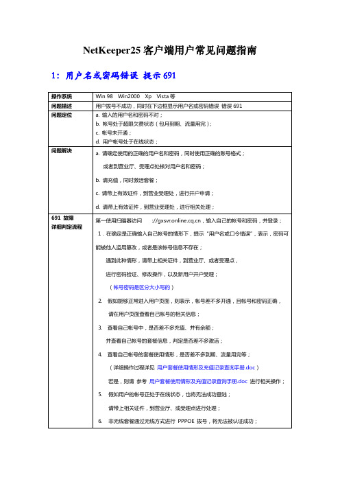 NetKeeper25客户端用户常见问题指南