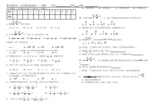 数学选修2-1椭圆 基础测试题