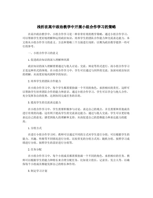 浅析在高中政治教学中开展小组合作学习的策略