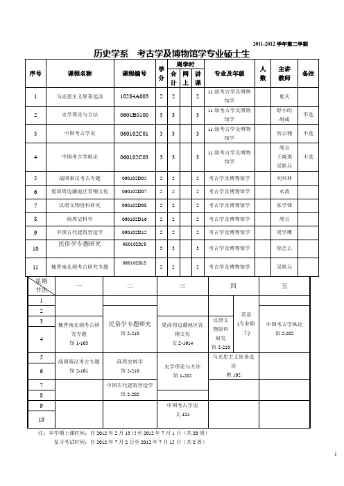 南京大学历史系课程表