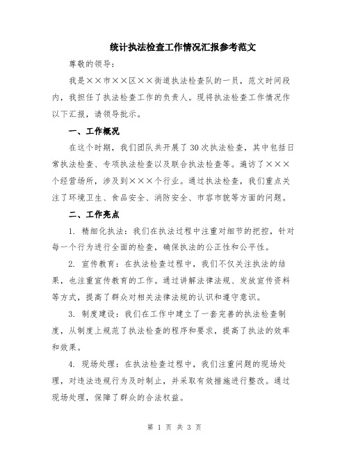 统计执法检查工作情况汇报参考范文