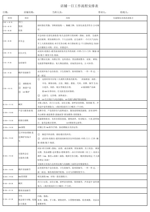 服装店铺一日工作流程安排表