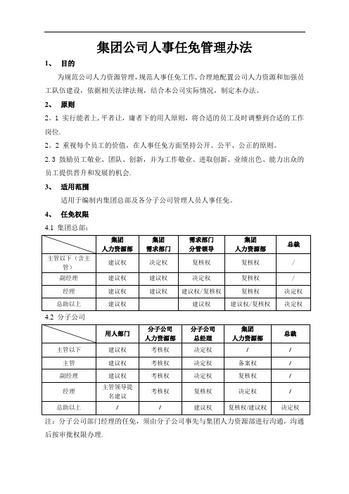 集团公司人事任免管理办法