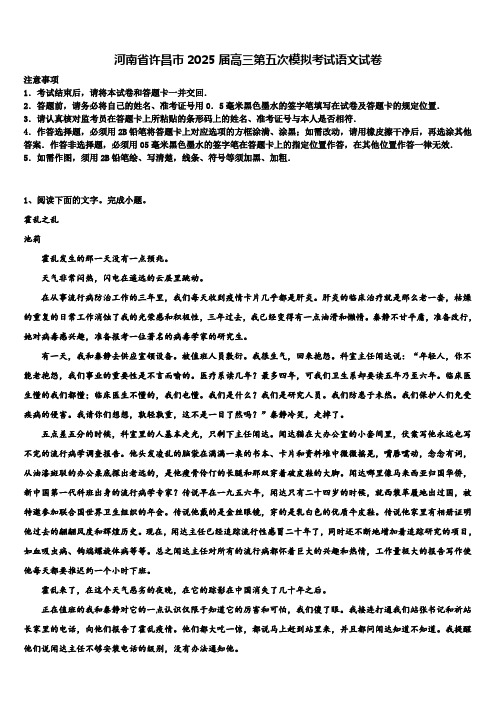 河南省许昌市2025届高三第五次模拟考试语文试卷含解析