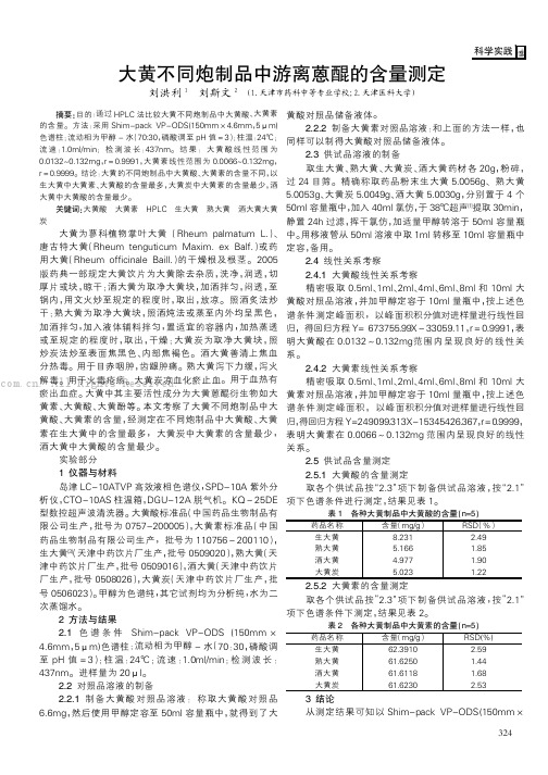 大黄不同炮制品中游离蒽醌的含量测定