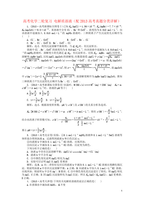 高考化学二轮复习 电解质溶液(配2013高考真题分类详解)