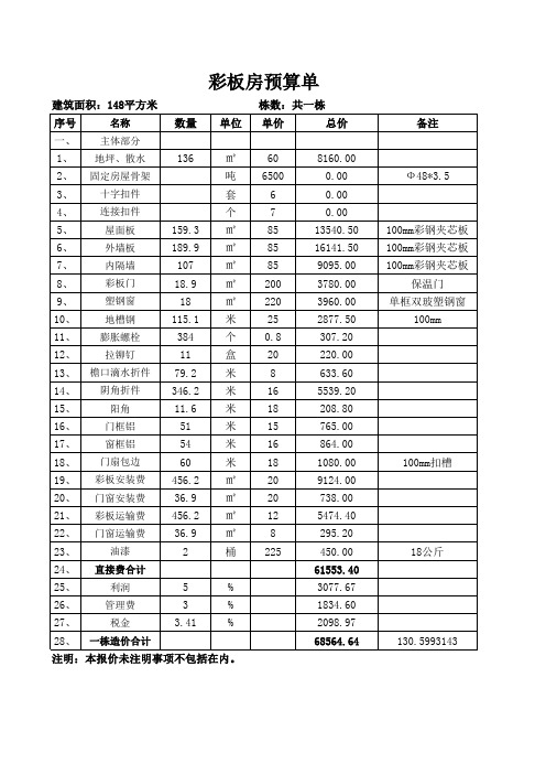 钢结构预算单