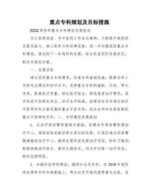 重点专科规划及目标措施