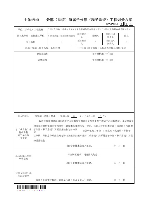 分部(系统)所属子分部(和子系统)工程划分方案