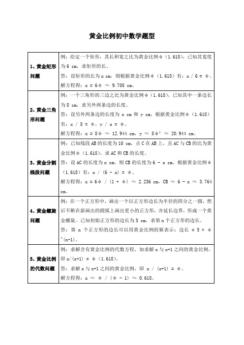 黄金比例初中数学题型