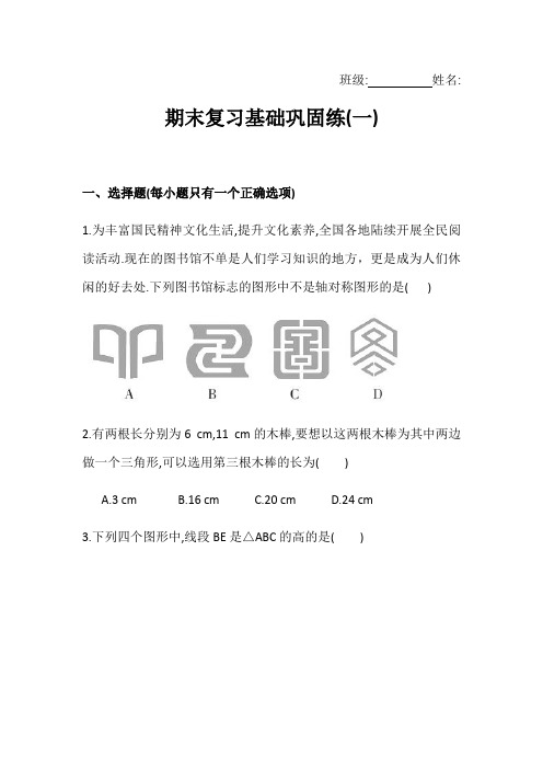 新人教版八年级数学上册 期末复习基础巩固练习(共5份)