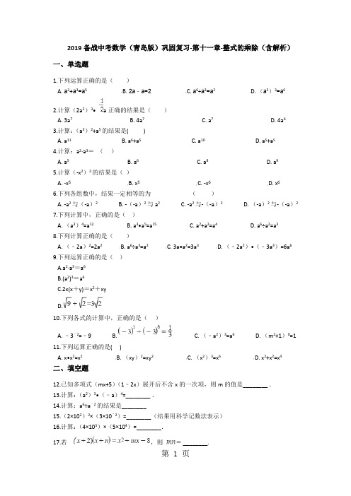 备战中考数学(青岛版)巩固复习第十一章整式的乘除(含解析)