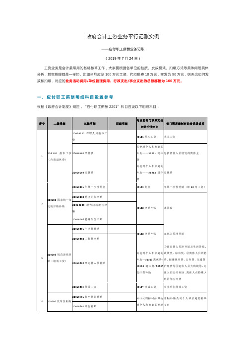 政府会计工资业务平行记账实例