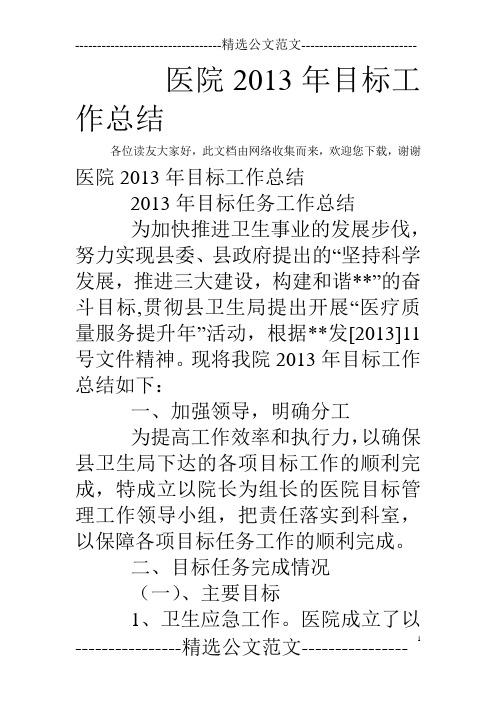 医院2013年目标工作总结
