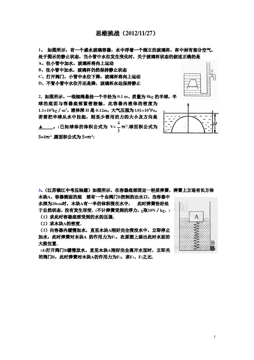 思维挑战2012-11-26(半球浮力、压力比)