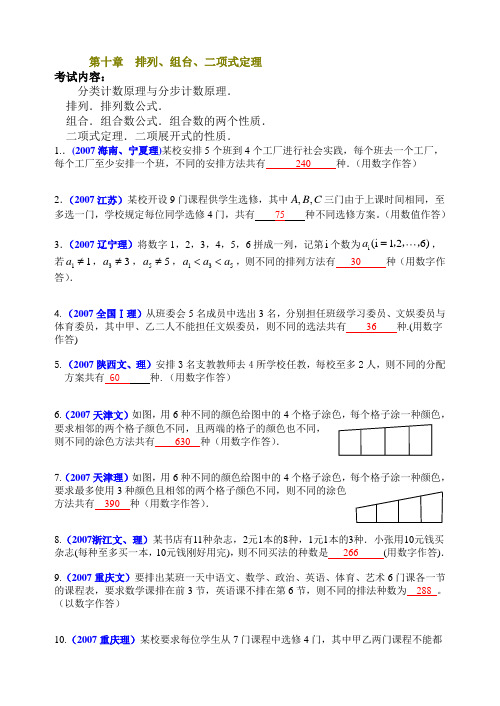 高考数学《排列组合二项式定理-填空题》专题复习