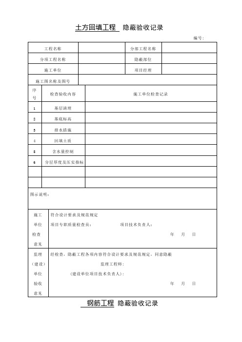 土方回填工程  隐蔽验收记录