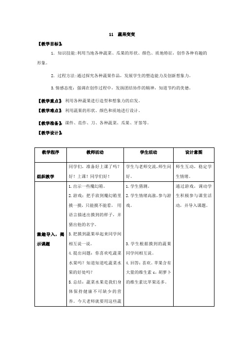 小学美术_蔬果变变变教学设计学情分析教材分析课后反思