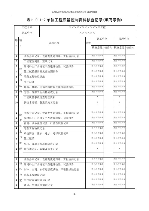 05061单位工程质量控制资料核查记录(填写示例)