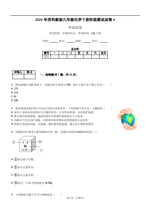 2024年苏科新版九年级化学下册阶段测试试卷4