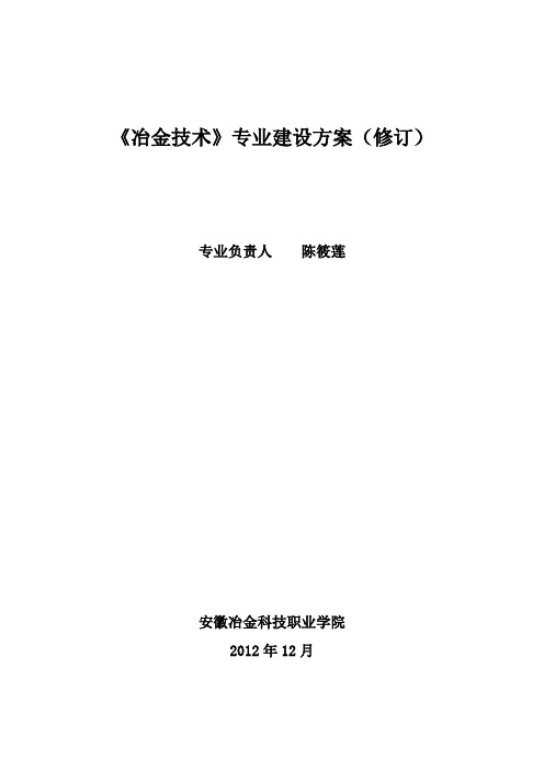 安徽冶金科技职业学院冶金技术专业建设方案