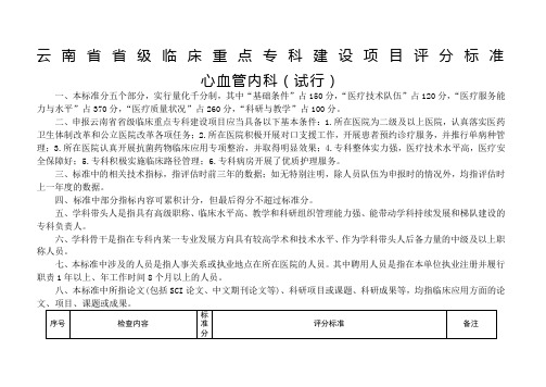 重点专科评分标准心血管内科评分标准