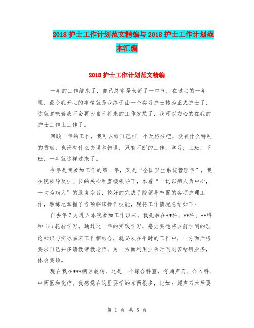 2018护士工作计划范文精编与2018护士工作计划范本汇编.doc