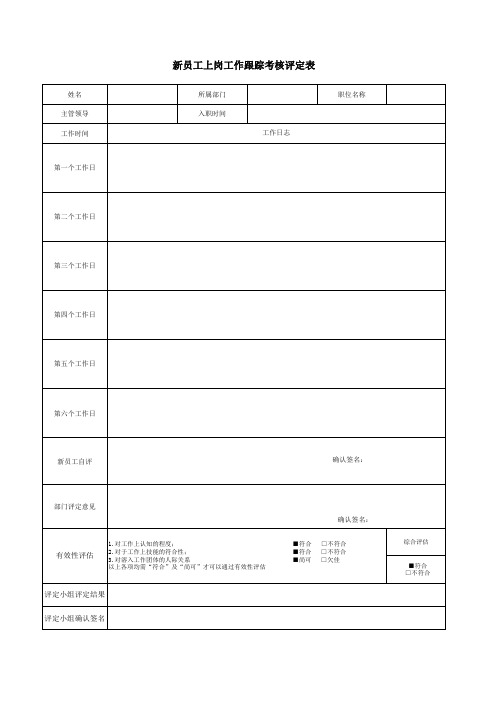 新员工上岗工作跟踪考核评定表