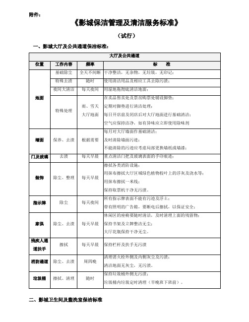 《影城保洁管理及清洁服务标准》