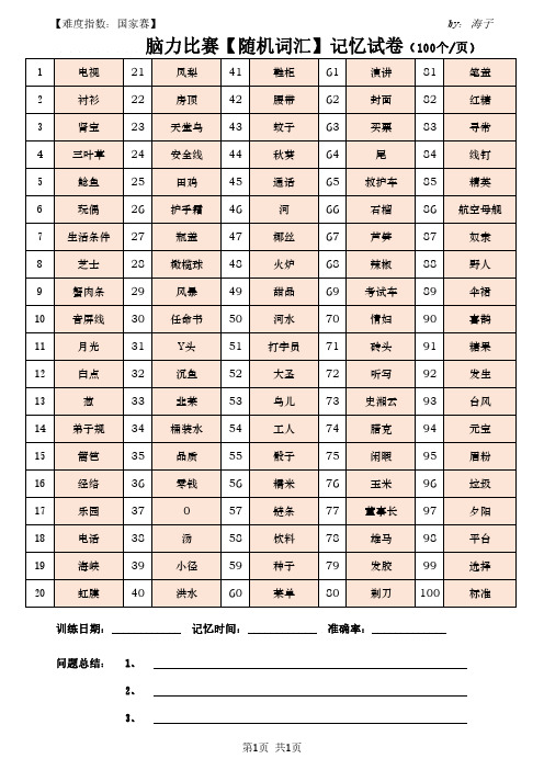 脑力比赛【随机词汇】记忆训练题库6