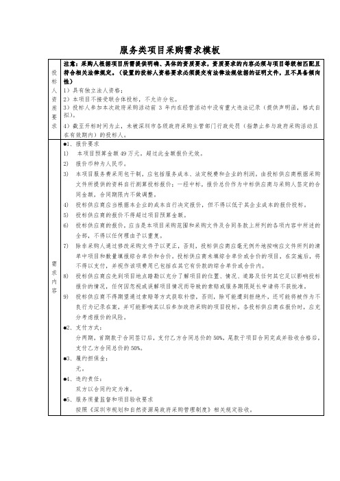 服务类项目采购需求模板