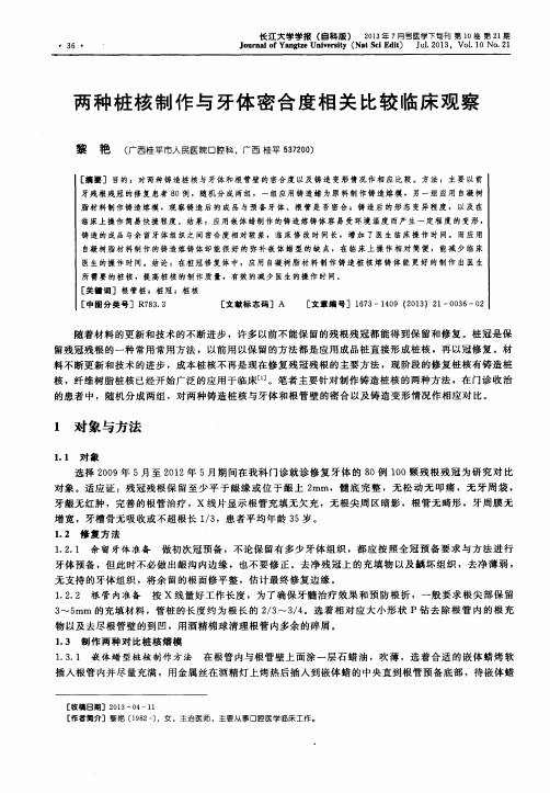 两种桩核制作与牙体密合度相关比较临床观察