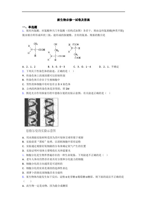 新生物必修一试卷及答案