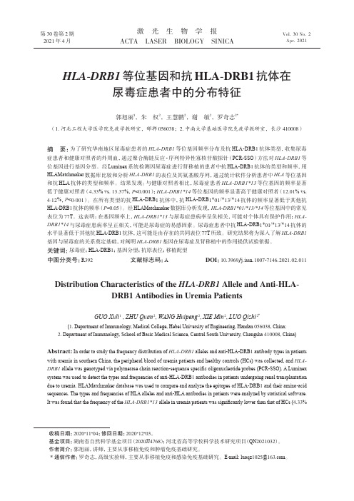 HLA-DRB1等位基因和抗HLA-DRB1抗体在尿毒症患者中的分布特征