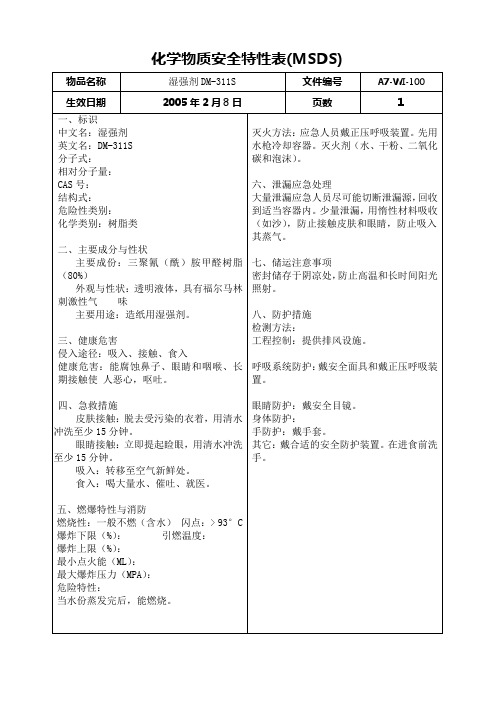 化学物质安全特性表