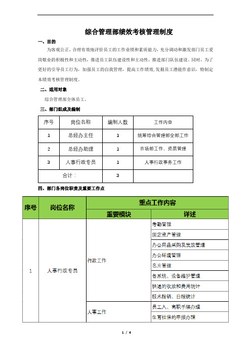 综合管理部绩效考核