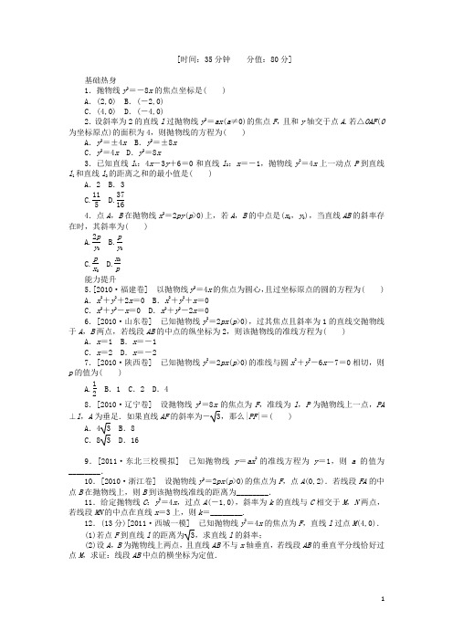 高三数学一轮复习课时作业 (50)抛物线A 理 新人教B版