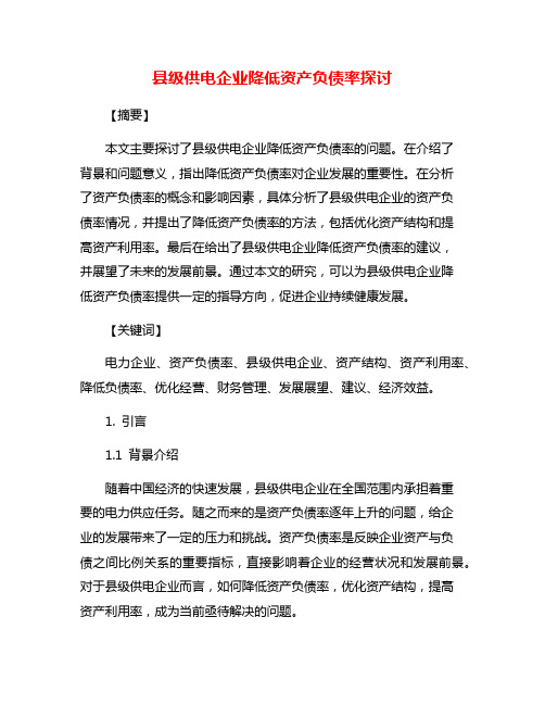 县级供电企业降低资产负债率探讨