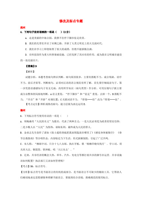 2019年中考语文复习(山东省13市)试卷按考点分项汇编修改及标点专题含解析