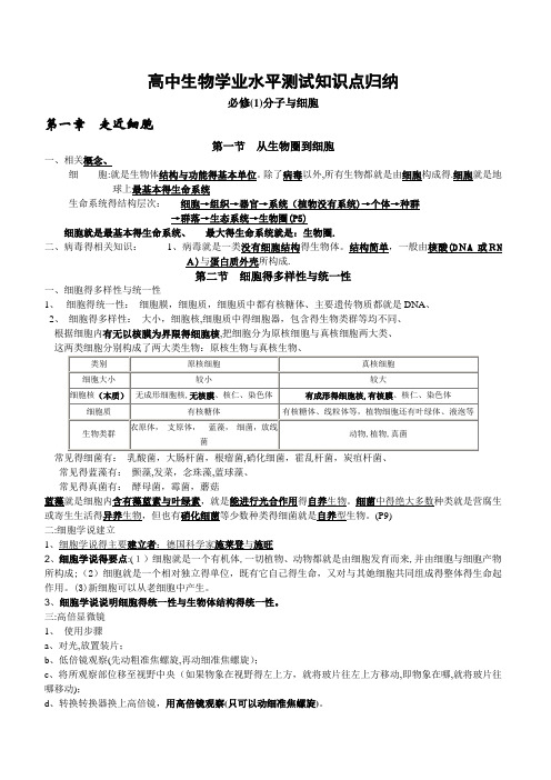 高中生物学业水平测试知识点归纳