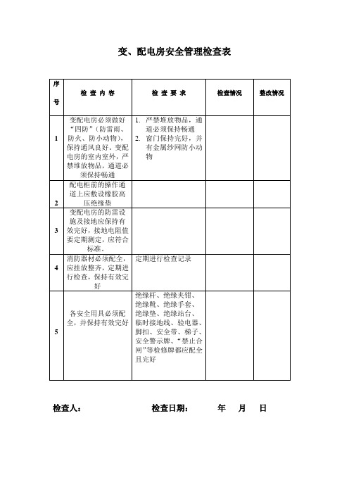 变配电房安全管理检查表