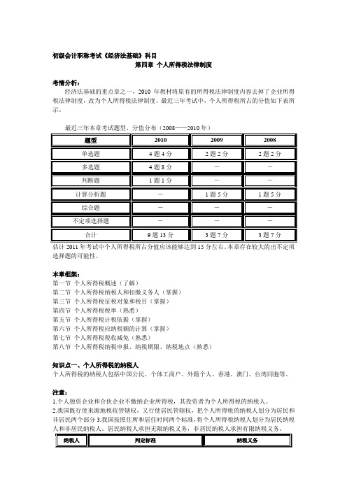 2011年初级会计职称考试经济法基础第四章知识点总结